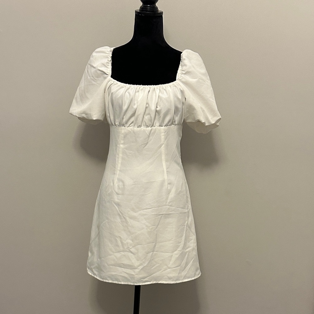 GB Girls White Puff Sleeve Mini Dress